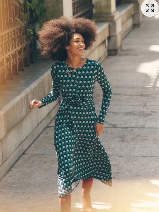 Boden Dresses & Skirts - Retro mod Twisted Waist Jersey Teal Green Geometric Print Boden Midi Dress Sz 4